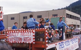 Bulkley Valley Christian High School float, Fall Fair parade. (Images are provided for educational and research purposes only. Other use requires permission, please contact the Museum.) thumbnail