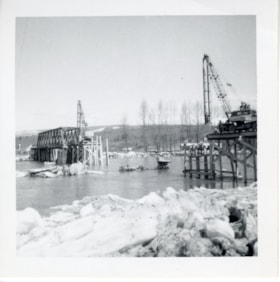 Bailey bridge construction over Bulkley River. (Images are provided for educational and research purposes only. Other use requires permission, please contact the Museum.) thumbnail