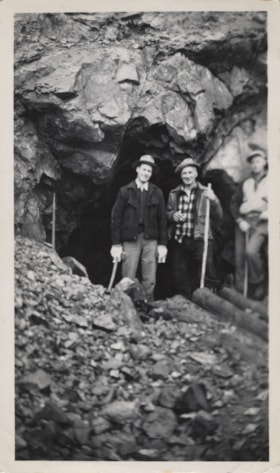 Frank Messner, Jim Silver, and Herb Leach at mine entrance. (Images are provided for educational and research purposes only. Other use requires permission, please contact the Museum.) thumbnail