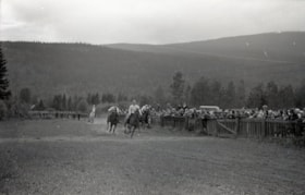 Jockeys racing horses on a track.. (Images are provided for educational and research purposes only. Other use requires permission, please contact the Museum.) thumbnail