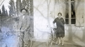 Unidentified man and woman with bicycles. (Images are provided for educational and research purposes only. Other use requires permission, please contact the Museum.) thumbnail