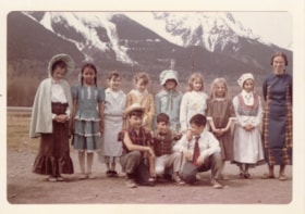 Group of students and teacher in pioneer costumes. (Images are provided for educational and research purposes only. Other use requires permission, please contact the Museum.) thumbnail