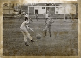 Lake Kathlyn School boys playing soccer. (Images are provided for educational and research purposes only. Other use requires permission, please contact the Museum.) thumbnail