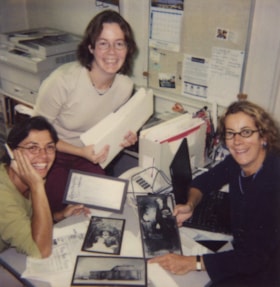 Meg Hobson, Jane Young, and Kate Smallwood with historical materials. (Images are provided for educational and research purposes only. Other use requires permission, please contact the Museum.) thumbnail