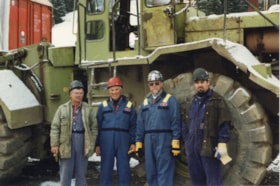 Huckleberry Mine workers in front of big truck. (Images are provided for educational and research purposes only. Other use requires permission, please contact the Museum.) thumbnail