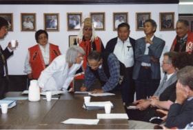 Dan Michell signing framework agreement between Witsuwit'en and B.C.. (Images are provided for educational and research purposes only. Other use requires permission, please contact the Museum.) thumbnail