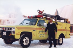 Fire Chief Les Schumacher with Rapid Response Vehicle. (Images are provided for educational and research purposes only. Other use requires permission, please contact the Museum.) thumbnail