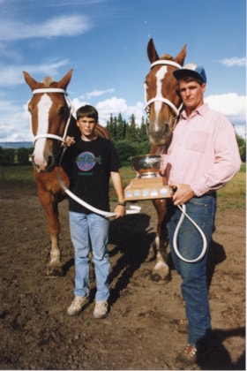 Mark and Brad Storey, winners of B.C. Heavy Horse Pull Championship. (Images are provided for educational and research purposes only. Other use requires permission, please contact the Museum.) thumbnail