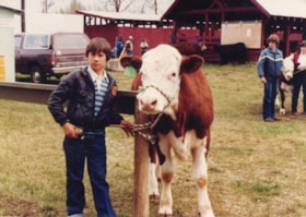 Boy and cow at 4H show. (Images are provided for educational and research purposes only. Other use requires permission, please contact the Museum.) thumbnail
