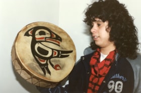Dawn Johnson with handmade drum. (Images are provided for educational and research purposes only. Other use requires permission, please contact the Museum.) thumbnail