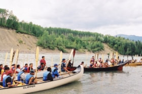 Canoe Quest flotilla on the Skeena River. (Images are provided for educational and research purposes only. Other use requires permission, please contact the Museum.) thumbnail