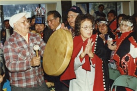 David Milton and Barb Clifton leading a rallying song. (Images are provided for educational and research purposes only. Other use requires permission, please contact the Museum.) thumbnail