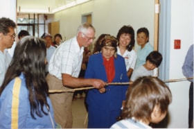 Florence Hall (Kw'is) cutting ribbon at Friendship Centre. (Images are provided for educational and research purposes only. Other use requires permission, please contact the Museum.) thumbnail