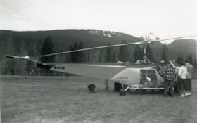 First helicopter to land in Smithers. (Images are provided for educational and research purposes only. Other use requires permission, please contact the Museum.) thumbnail