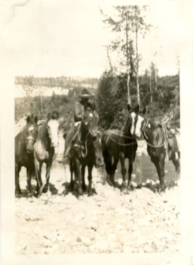 Hank Bellew with horses at the Kitseguecla River. (Images are provided for educational and research purposes only. Other use requires permission, please contact the Museum.) thumbnail
