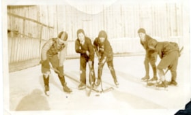 Five boys with hockey sticks. (Images are provided for educational and research purposes only. Other use requires permission, please contact the Museum.) thumbnail