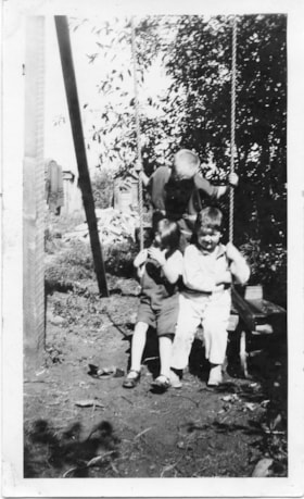 Helen, Patricia & Jacky on a swing. (Images are provided for educational and research purposes only. Other use requires permission, please contact the Museum.) thumbnail