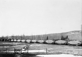 Flat cars loaded with railway ties. (Images are provided for educational and research purposes only. Other use requires permission, please contact the Museum.) thumbnail