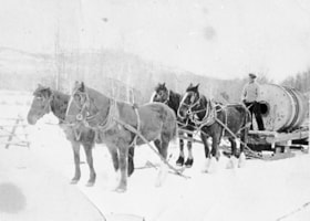 Harold Silverthorne hauling equipment. (Images are provided for educational and research purposes only. Other use requires permission, please contact the Museum.) thumbnail
