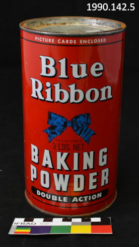 Blue Ribbon Baking Powder Tin. (Images are provided for educational and research purposes only. Other use requires permission, please contact the Museum.) thumbnail